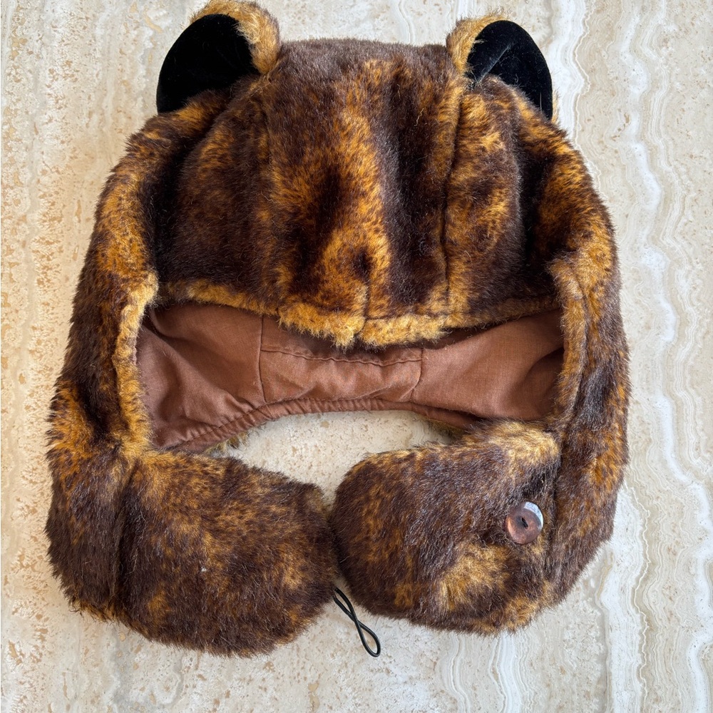 BROWN FAKE FUR ADULT HAT WITH EARS